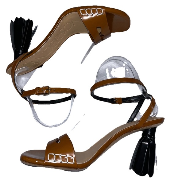 JW ANDERSON Tassel Heel Sandals Brown Black Leather Ankle Strap 38.5 EU 8.5 US - Picture 9 of 14